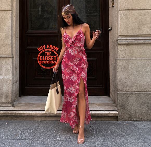 Zara Dresses & Skirts - Zara NWT Pink Floral Strappy V Neck Side Slit Midi Slip Dress L XL